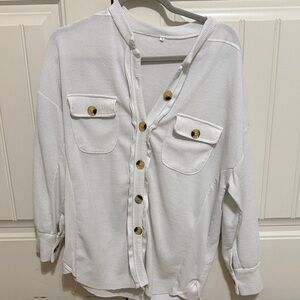 White Button-Up Shirt with Pockets